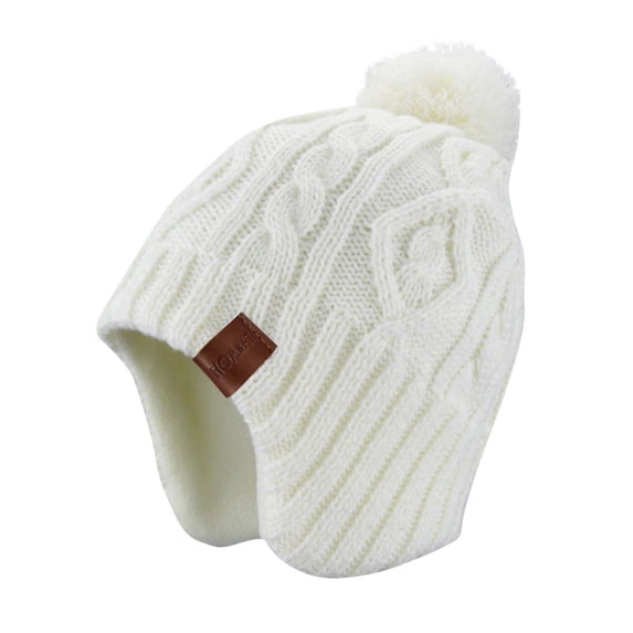 PInxai Winter Hats for Kids Warm Windproof Ear Protection Knitted Pullover Caps with Pom Outdoor Hats,White,120