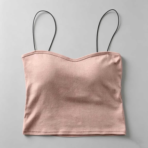 PInxai Womens Camisole Tops with Built in Bras V Neck Spaghetti Straps Crop Tops Casual Slim Summer Tank Tops
