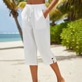 thumbnail image 1 of PInxai Womens Capri Pants Drawstring Elastic Waisted Side Split Cropped Pants Casaul Loose Fitting Vacation Beach Capris with Pockets, 1 of 5