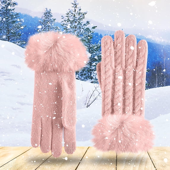 PInxai Womens Gloves Winter Outdoor Warm Fashion Gloves Fuzzy Thickened Cycling Ski Bike Gloves for Cold Weather,Pink,Free Size