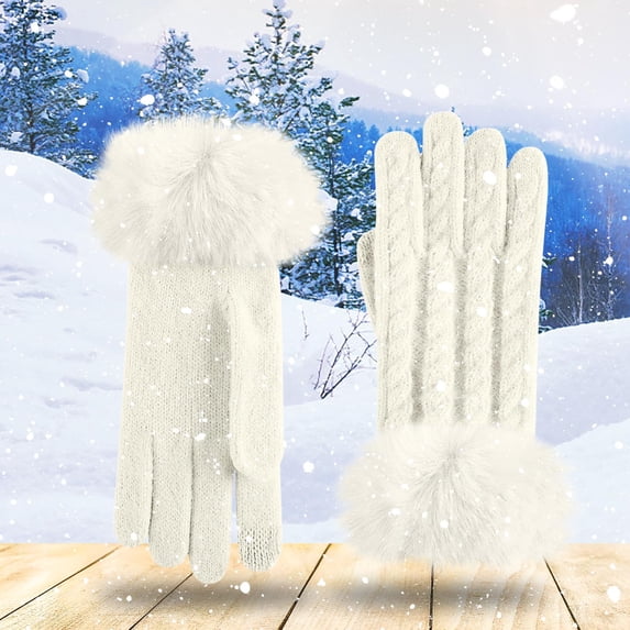 PInxai Womens Gloves Winter Outdoor Warm Fashion Gloves Fuzzy Thickened Cycling Ski Bike Gloves for Cold Weather,White,Free Size
