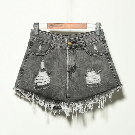 PInxai Womens Jean Shorts Plus Size Mid Waisted Denim Shorts Loose Hole Ripped Streetwear Shorts with Pockets