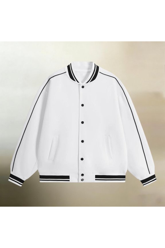Womens Long Sleeve Coats Crew Neck Long Sleeve Button down Jackets Loose Fall Fashion Baseball Uniform Coats S-5xl,White,S