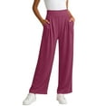 thumbnail image 1 of PInxai Womens Wide Leg Pants High Elastic Waisted Casual Athletic Trousers Loose Comfortable Stretchy Solid Color Pants,Wine,XXL, 1 of 5