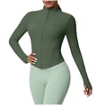 thumbnail image 1 of PInxai Womens Workout Coats Full Zipper Long Sleeve Slim Gym Yoga Coats Quickly Dry Cropped Athletic Jackets,Army Green,L, 1 of 6
