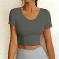 thumbnail image 1 of PInxai Womens Workout Tops with Built in Bras Round Neck Short Sleeve Crisscross Back Athletic Shirts Breathable Running Crop Tops, 1 of 7