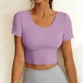 thumbnail image 1 of PInxai Womens Workout Tops with Built in Bras Round Neck Short Sleeve Crisscross Back Athletic Shirts Breathable Running Crop Tops, 1 of 7