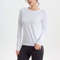 thumbnail image 1 of PInxai Workout Tops for Women Crew Neck Long Sleeve Basic T Shirts Stretch Breathable Athletic Running Yoga Shirts,White,S, 1 of 9