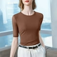 thumbnail image 1 of PInxai Workout Tops for Women Round Neck Three Quarter Sleeve Athletic Basic Shirts Slim Quickly Dry Breathable Tops,Coffee,L, 1 of 6