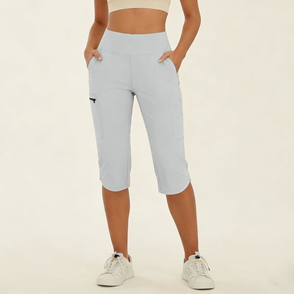 PInxai Yoga Capri Pants for Women High Elastic Waisted Cropped Pants Loose Fitting Athletic Running Workout Capris with Pockets