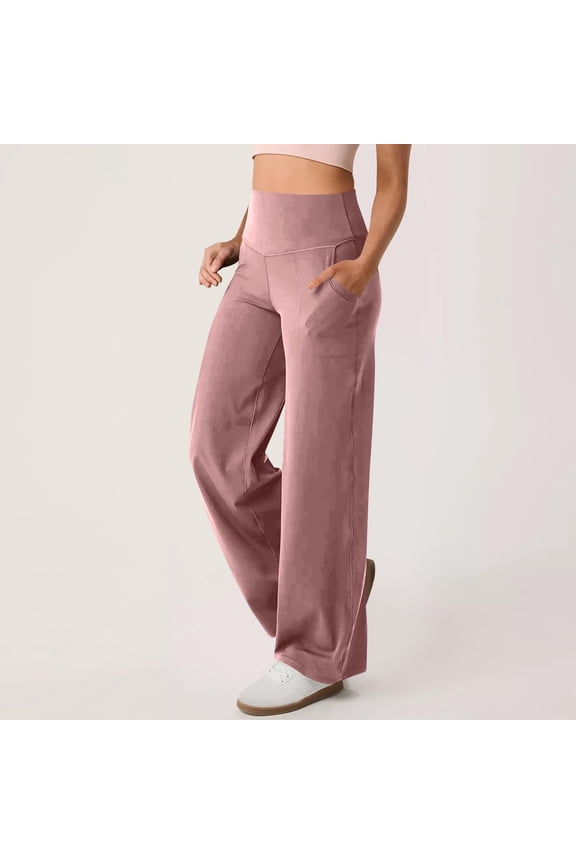 Yoga Pants Women High Elastic Waisted Casual Pants Loose Fitting Straight Leg Running Pants with Pockets