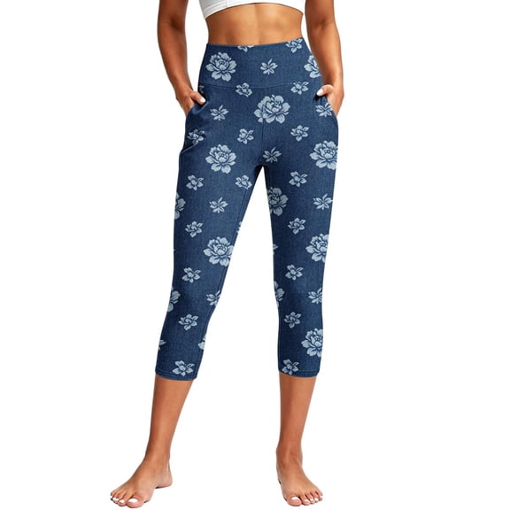PInxai Yoga Pants for Women High Elastic Waisted Skinny Leggings Printed Slim Leg Casual Athletic Dancing Pants,BlueC,XXL