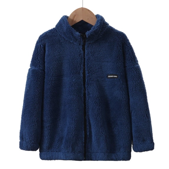 PInxai Zip up Jackets for Girls Boys No Hood Long Sleeve Fleece Lined Fuzzy Outwear Casual Stand Collar Coats
