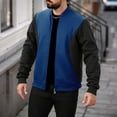 thumbnail image 1 of PInxai Zip up Sweatshirts Men Fall No Hood Long Sleeve Coats Lightweight Casual Loose Outdoor Jackets Color Block,Dark Blue,XXL, 1 of 9