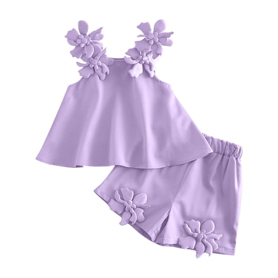 PInxia Clothes for Girls 2 Piece Sets Summer Square Neck Sleeveless Tank Tops Elastic Waisted Wide Leg Shorts Loose Casual Outfits,Purple,7-8 Years