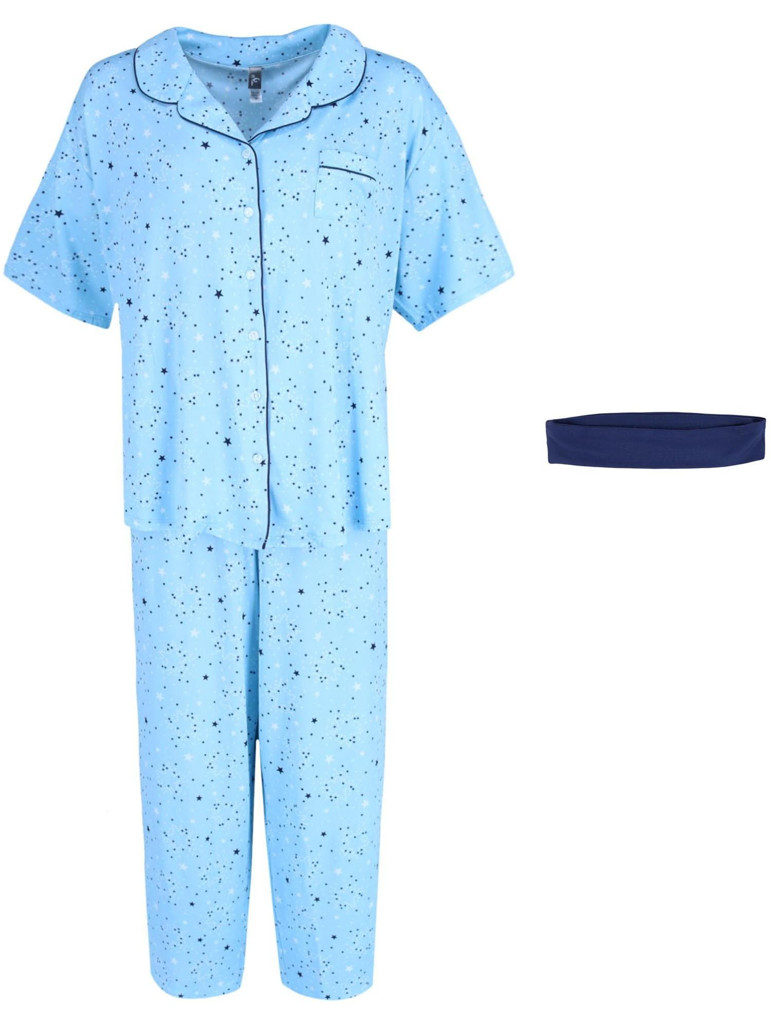 MoFiz Women's Pajama Set Cotton Lounge Set Sleepwear Capri Pajama Pants Pjs  Nightwear Short Top Light Blue,XS : : Clothing, Shoes & Accessories