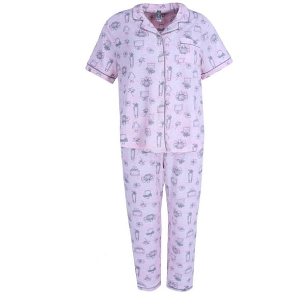 PJ Couture  Button Down Notch Collar Short Sleeve Capri Set (Women)