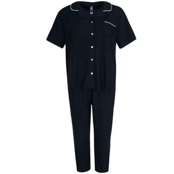 PJ Couture  Button Down Wavy Notch Collar Short Sleeve Capri Set (Women)