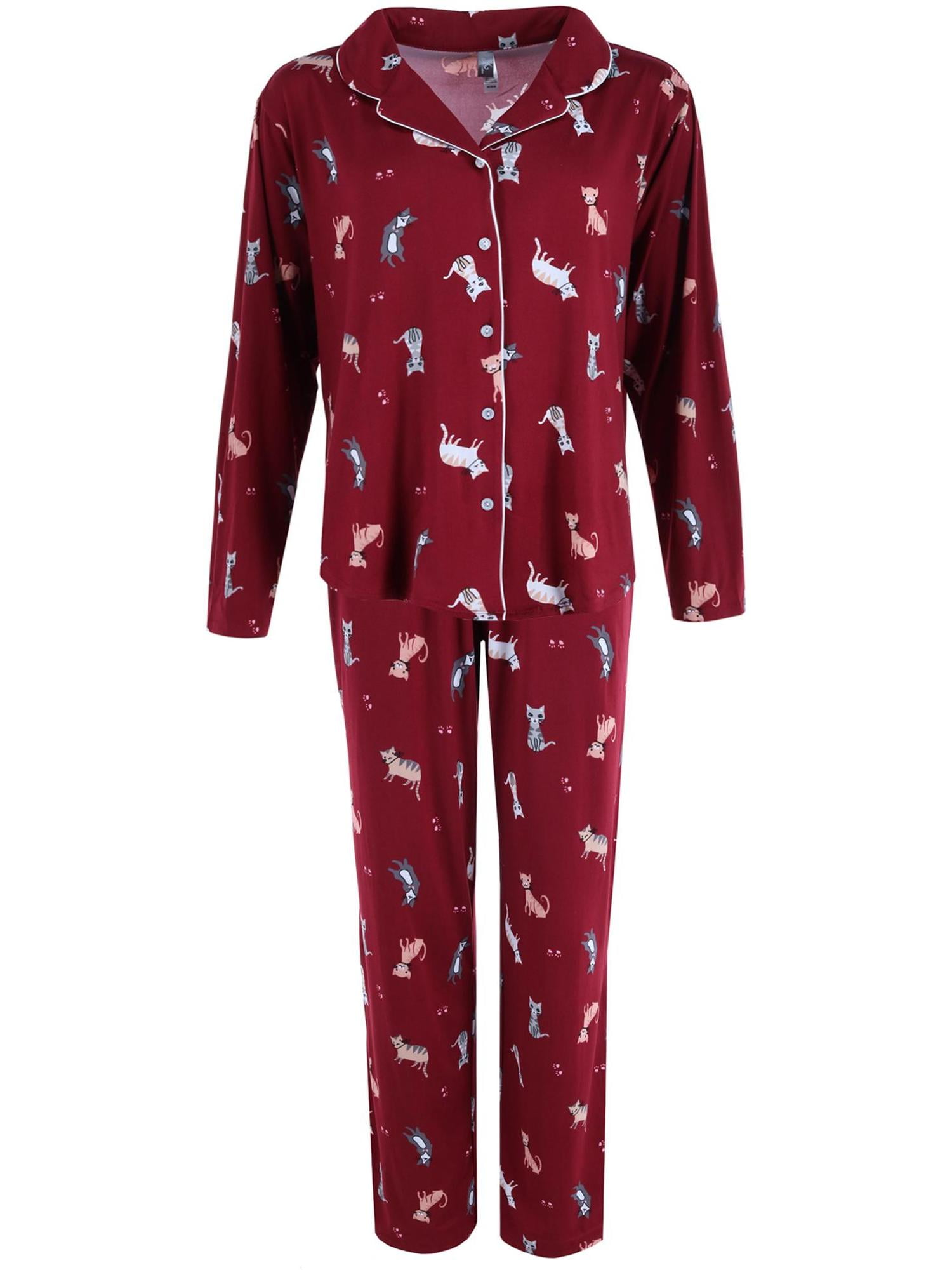 Letter & Cat Print Pajama Set