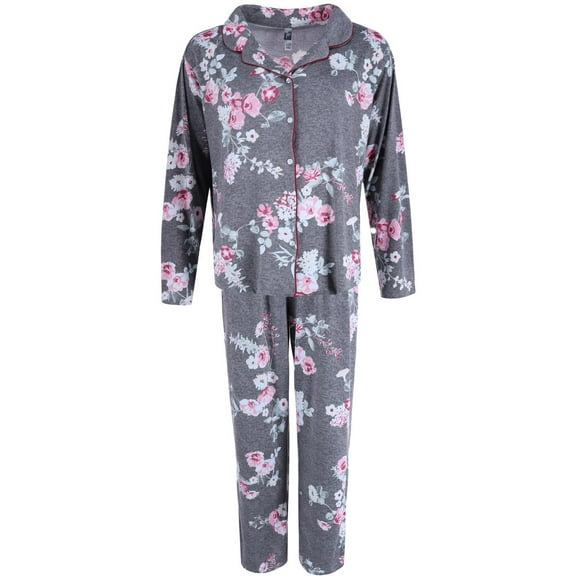 PJ Couture  Floral Print Notch Pajama Set (Women's Plus)