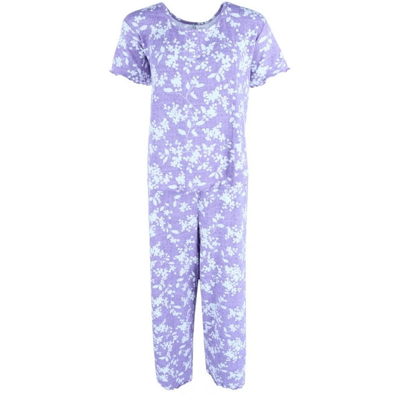 PJ Couture  Lightweight Ribbed Tropical Print Pajama Set (Women's Plus)