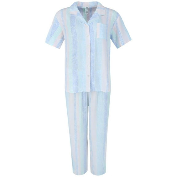 PJ Couture  Multi Stripe Notch Short Sleeve Pajama Set (Women)