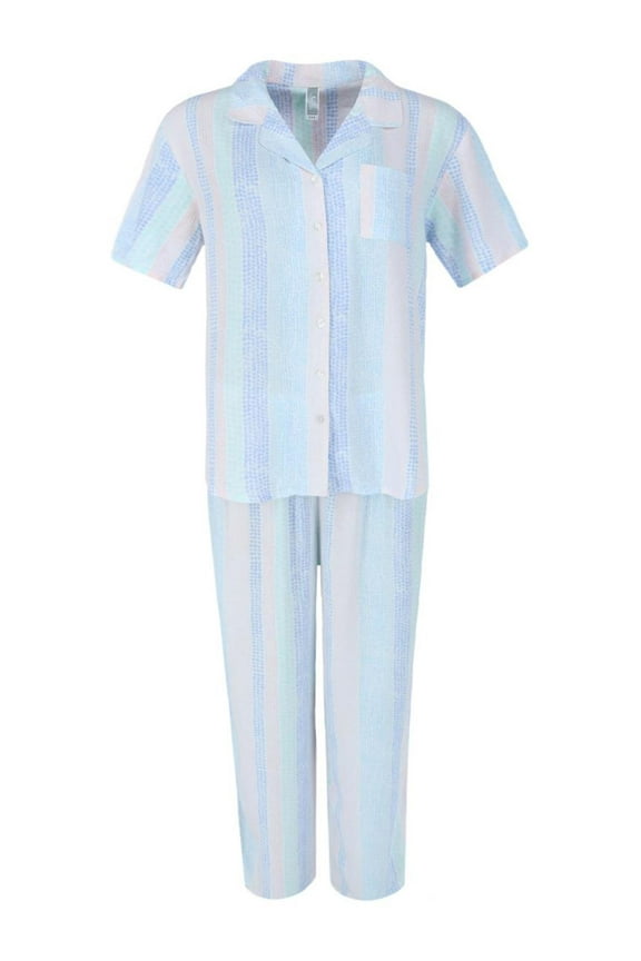 Multi Stripe Notch Short Sleeve Pajama Set (Women)