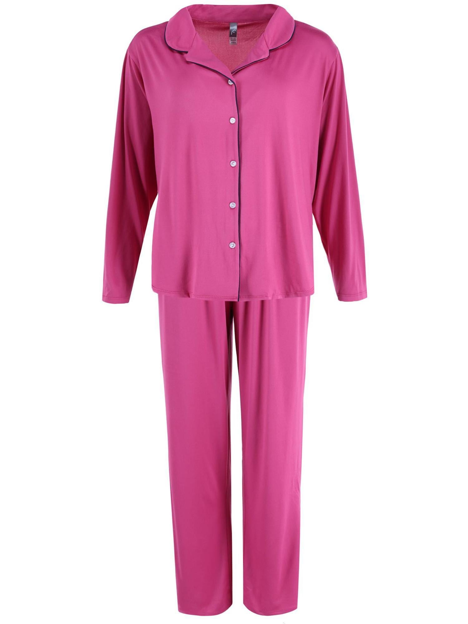 Lisingtool Pajamas for Women Set Women Casual Lapel Button Plaid Print Two  Piece Long Sleeve Pajamas Pajamas Suit Pajama Pants Pink 