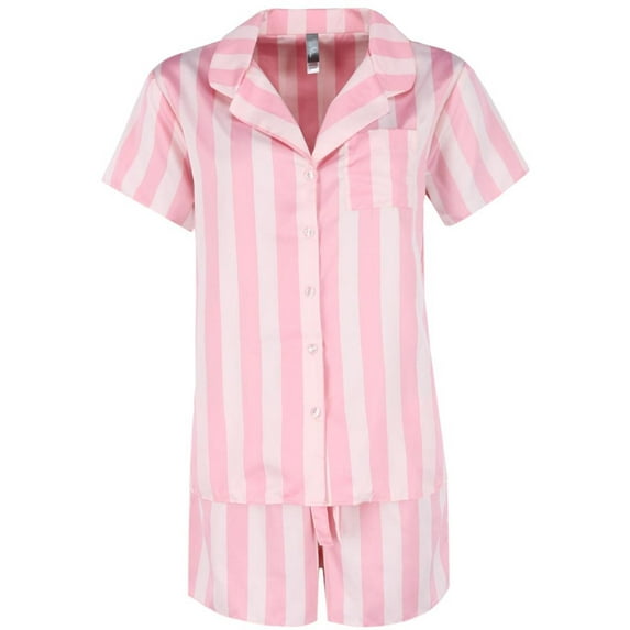 PJ Couture Pink Stripe Notch Collar Short Set (Women)