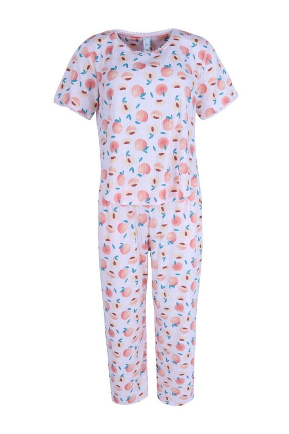 Ribbed Short Sleeve Capri Pajama Set (Women)