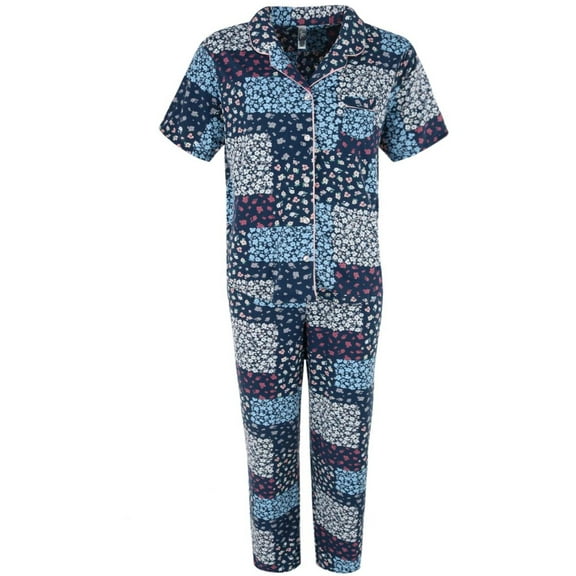 PJ Couture  Short Sleeve and Pants Notch Collar Pajama Set (Women)
