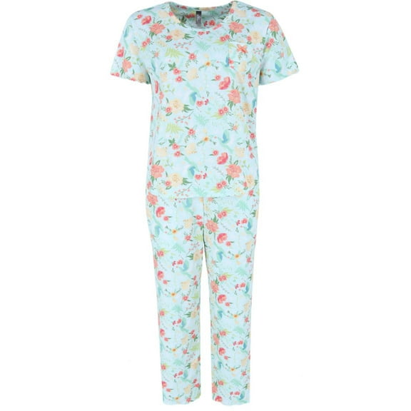 PJ Couture  Tropical Floral Ribbed Short Sleeve Capri Set (Women)