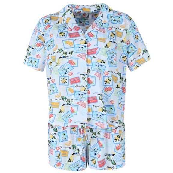 PJ Couture  Vacation Stamps Notch Collar Short Set (Women)