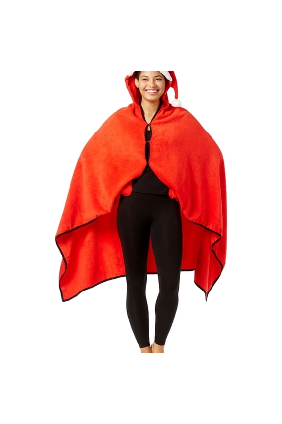 Womens Hooded Poncho Robe, Red, One Size