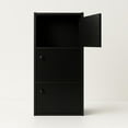 thumbnail image 1 of 3-Tier Black Bookcase with Doors – Matte Finish Vertical Storage Shelf by PJ Furniture, 1 of 7