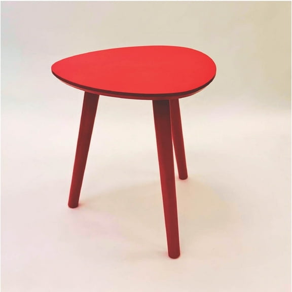 PJ Furniture KAPSEL 2-in-1 Stool & Side Table, Red Finish, Mid-Century Modern Accent with Wood Legs