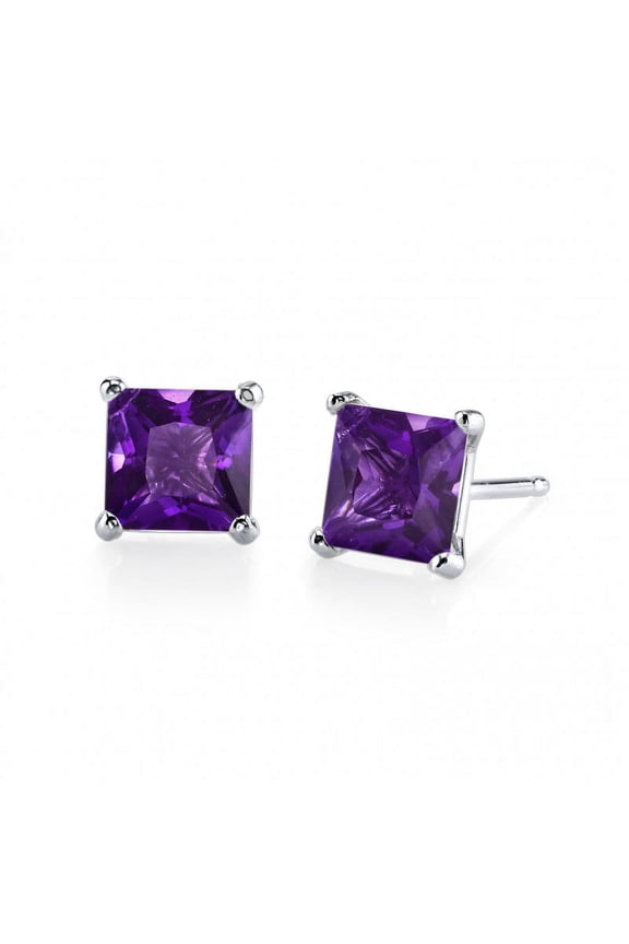 2 Ct. T.W. Amethyst Princess Cut Stud Earrings, White Gold-Plated
