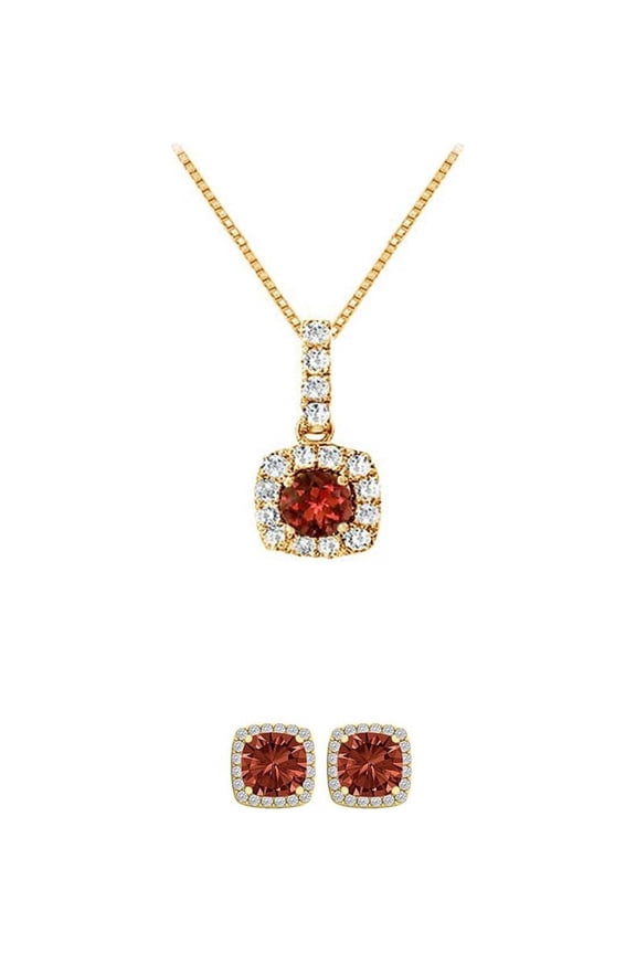 18k Yellow Gold 3ct Halo Red Garnet Pendant Necklace 18 Inch  Plated by Paris Jewelry