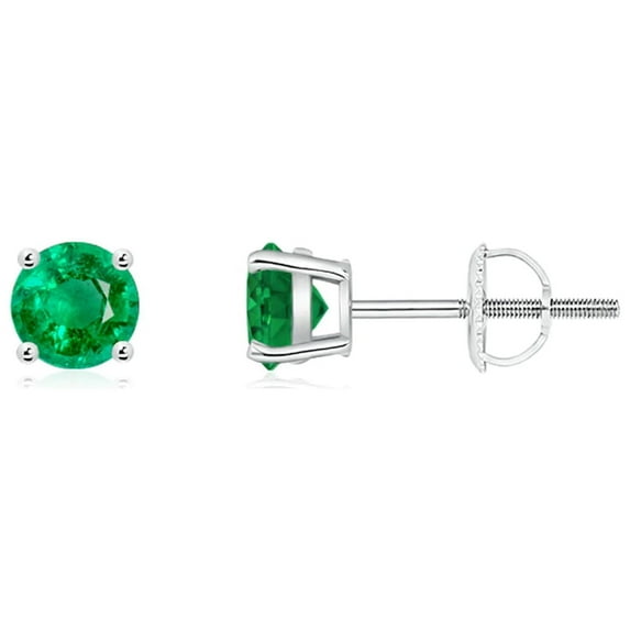 PJ Jewelry 4 Ct Round Green Emerald Stud Earrings, 14k White Gold Over Sterling Silver Women
