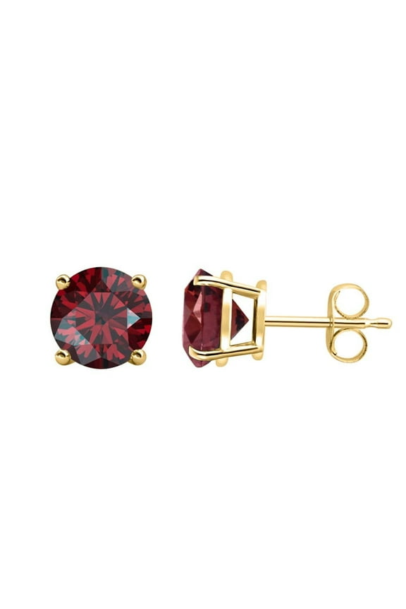 Round Stud Yellow Gold Garnet Earrings, 2.0 ct