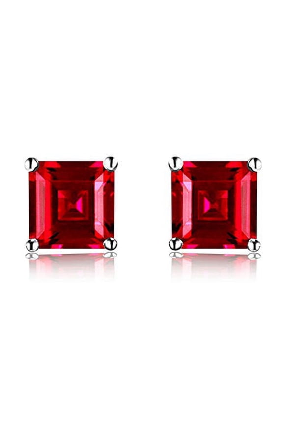 24k White Gold Plated 2 Cttw Ruby Square Stud Earrings
