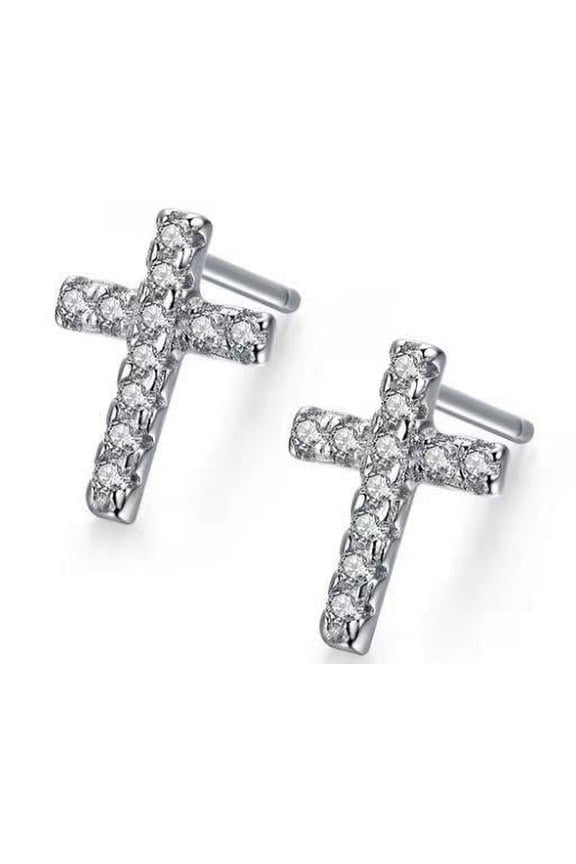 Stud White Cubic Zirconia Earrings, 0.5 ct, Sterling Silver, 24k White Gold Plated