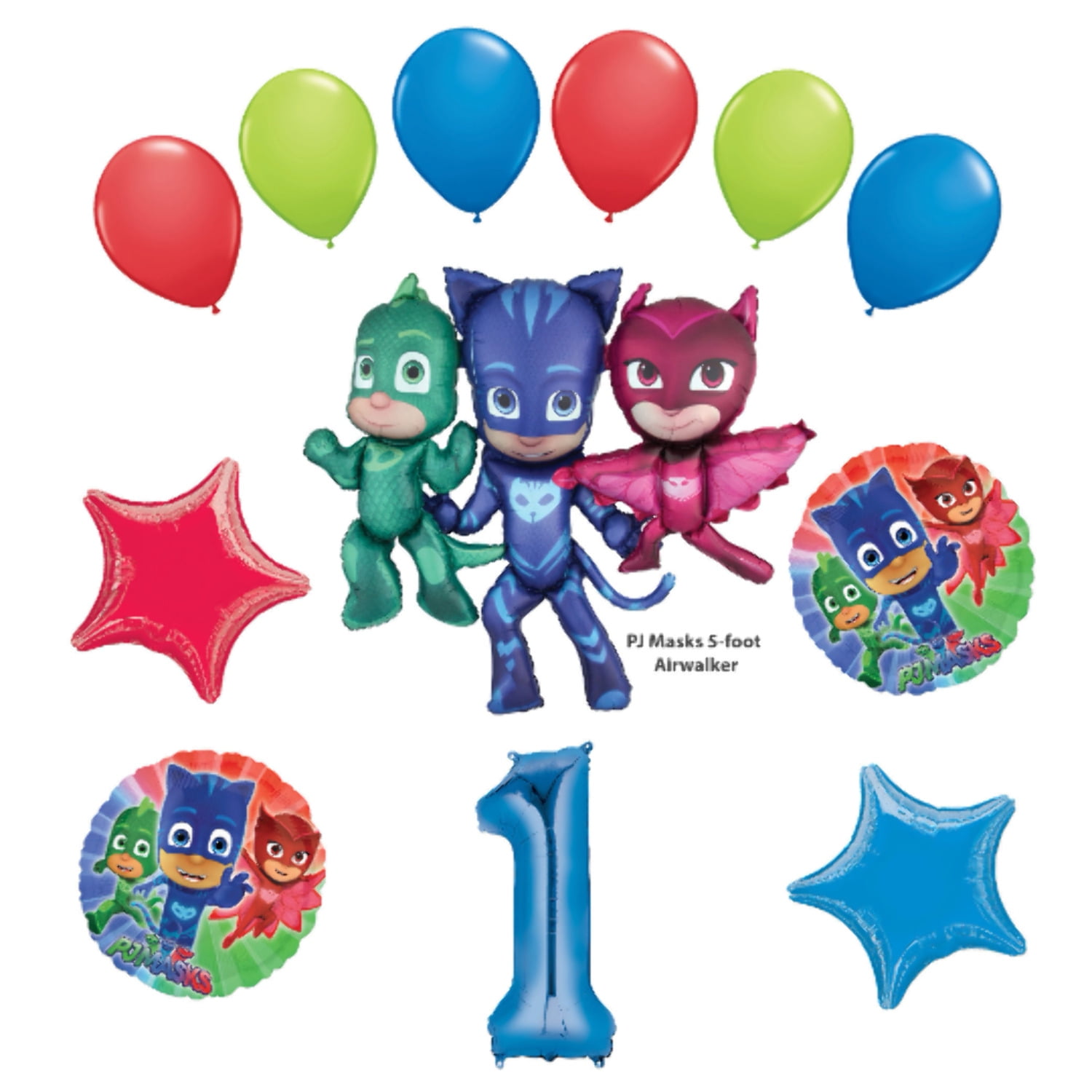 PJ MASKS Airwalker - 1st Birthday AGE Number 1 One First Balloon Party Supplies Decorations Kit Catboy Owlette Gekko - 12pc