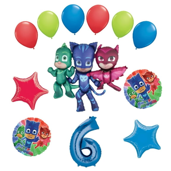 PJ MASKS Airwalker 6th Birthday AGE Number 6 Six Sixth Balloon Party Supplies Decorations Kit Catboy Owlette Gekko - 12pc