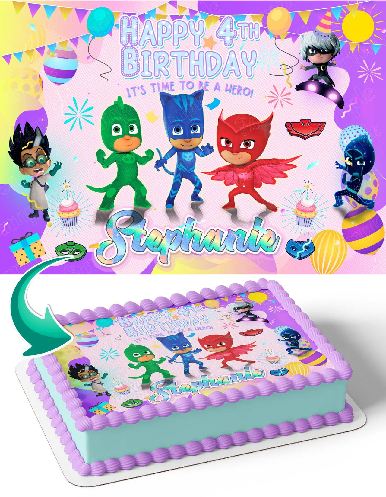 PJ Mask Girl Pink Edible Image Cake Topper Personalized Birthday Sheet