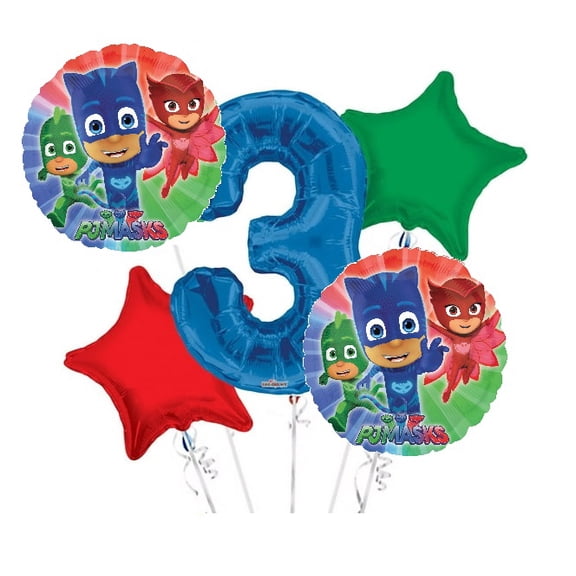 PJ Masks Balloon Bouquet 3rd Birthday 5 pcs - Party Supplies
