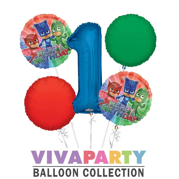 PJ Masks Balloon Bouquet 5 pc, 1st Birthday, RoyalBlue Number 1 Jumbo Balloon | Viva Party Balloon Collection