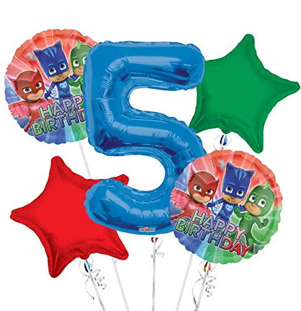 ANAGRAM PJ Masks Balloon Bouquet 5th Birthday 5 pcs - Party Supplies, 1 Giant Number 4 Balloon, 34in by Viva Party