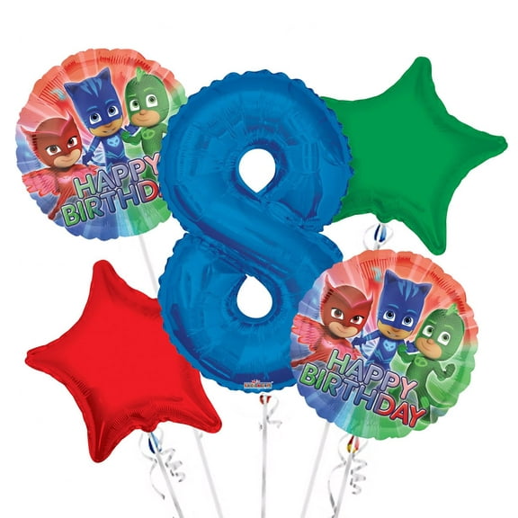 PJ Masks Balloon Bouquet 8th Birthday 5 pcs - Party Supplies