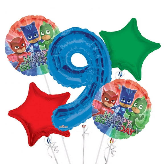 PJ Masks Balloon Bouquet 9th Birthday 5 pcs - Party Supplies